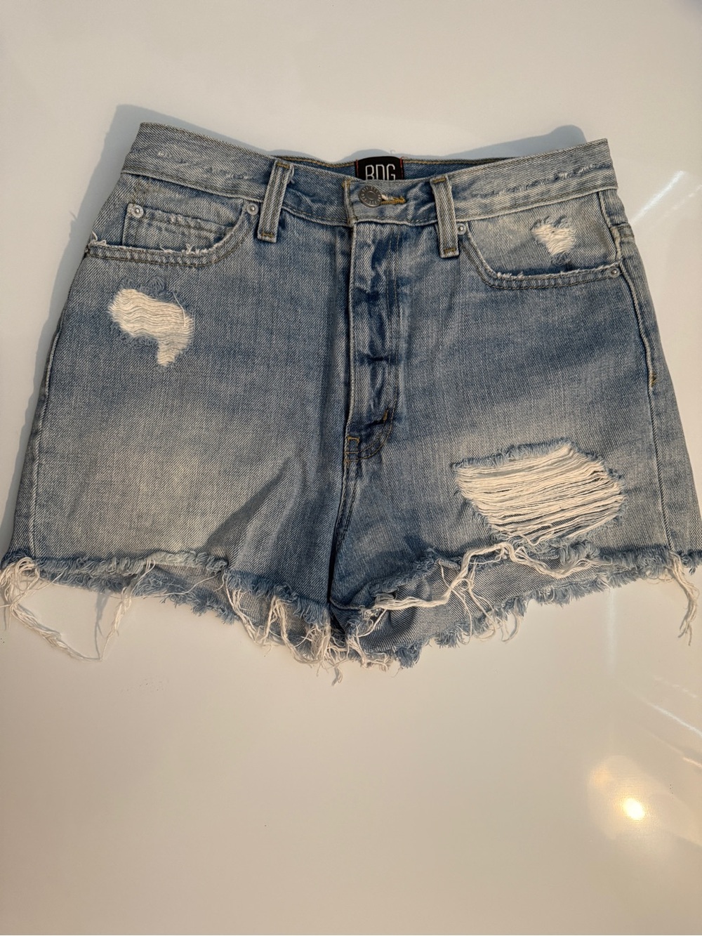BDG Light Blue Ripped Girlfriend High-Rise Denim Shorts
